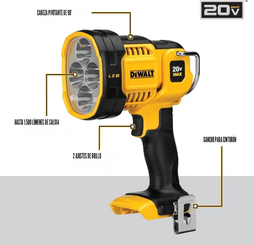 Miniatura 7 de DEWALT Luz de trabajo LED máxima 20V, cabeza pivotante (DCL043)