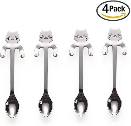 Miniatura 8 de Juego de 4 mini cucharas para gatos, de acero inoxidable 304, de acero inoxidable 304, cuchara colgante, vajilla, cubiertos, utensilios de cocina