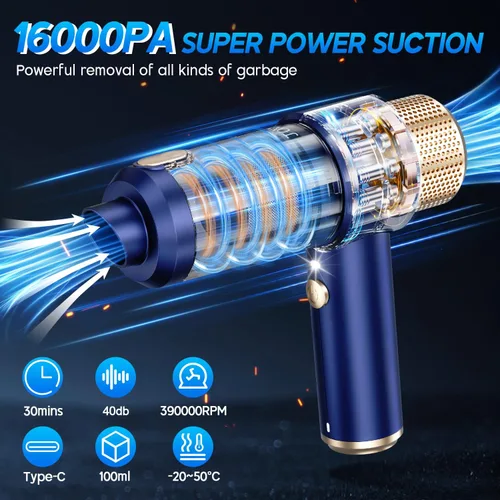 Miniatura 3 de JONYJ Aspiradora de mano para automóvil, aspiradora de mano de 16000 PA, portátil, inalámbrica, 2 en 1 soplador de aire y aspiradora con luz LED