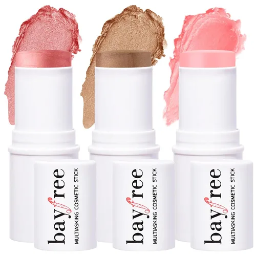 KIMUSE Trío de Barras Múltiples para Maquillaje Facial, Barra de Rubor en Crema para Mejillas y Labios, Barra de Contorno e Iluminador de Maquillaje