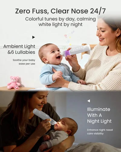 Miniatura 3 de GROWNSY Aspirador Nasal para Bebé, 5 Niveles de Succión Mejorados Succionador de Nariz para Bebé, Succión Nasal Eléctrica IPX7 Impermeable para Gris