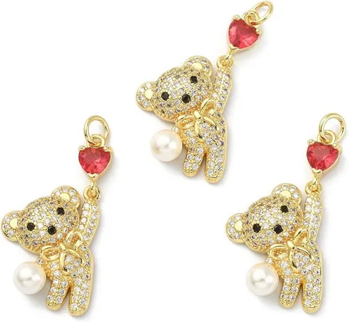 Stiesy Dijes de circonita cúbica en forma de oso, 10 unidades, chapado en oro de 18 quilates con diamantes de imitación de latón para pulseras,