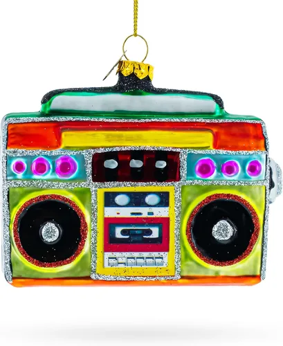 Vintage Cassette Player Boombox Glass Christmas Ornament