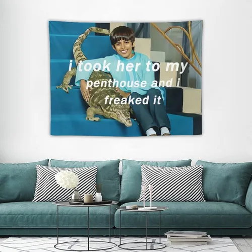 Miniatura 3 de BionZax Tapiz Ravi con texto en inglés "I Took Her To My Penthouse and I Freaked It Ravi para dormitorio, estético, divertido y meme