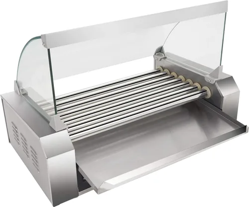Miniatura 9 de Happygrill Máquina de rodillos para perros calientes, parrilla eléctrica de salchichas con 18 perros calientes, 7 antiadherentes, bandeja de goteo