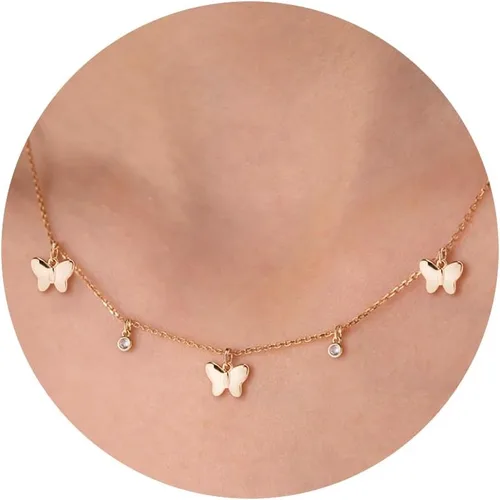 GUOKE Dainty Gold Necklace for Women, Sun Star Pendant 14K Gold Plated Circle Butterfly Necklace Simple Trendy Jewelry for Women