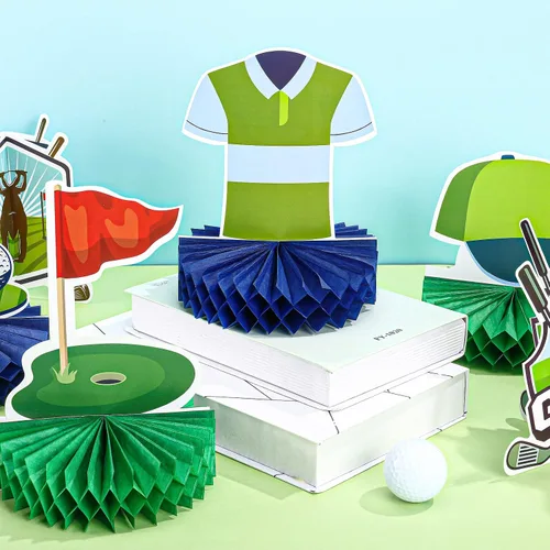Miniatura 3 de Teling - 12 centros de mesa de golf para decoración de mesa de fiesta, pelota de golf de doble cara, panal para cumpleaños, despedida de soltero