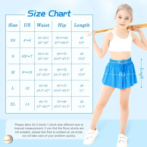 Miniatura 6 de QooNoo Girls Butterfly Shorts with Pocket Flowy Athletic Shorts High Waist Preppy Running Shorts for Kids Teen