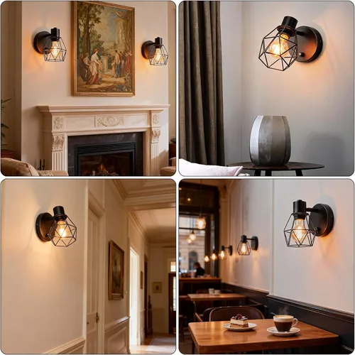 Miniatura 4 de Lightess Aplique de pared negro con interruptor de atenuación y apagado, lámpara de pared vintage con cabezal ajustable, lámpara de pared industrial