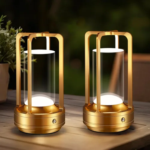 Lámpara de mesa portátil para interior y exterior: lámpara de escritorio recargable sin cables con atenuación continua de 3 colores - linterna de
