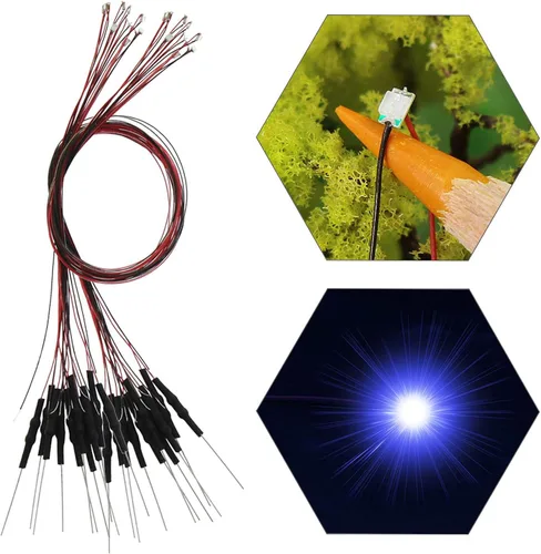 Miniatura 27 de L0603B 20pcs pre-cableado SMD LED 0603 Bule Diodo emisor de luz 12V Micro Litz Cable Cable Longitud 7.8 pulgadas (7.9 in) para DIY Manual