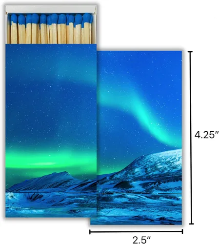 Miniatura 2 de Aurora Borealis - Juego de 2 cajas de cerillas decorativas con cerillas de madera, ideal para iluminar velas, chimeneas, parrillas y más