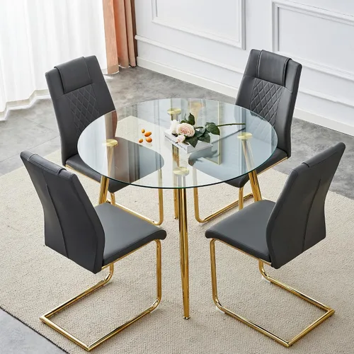 Miniatura 4 de Sillas De Comedor - Juego de 4 sillas de comedor modernas para cocina, con asiento tapizado de piel sintética, patas de metal con respaldo alto