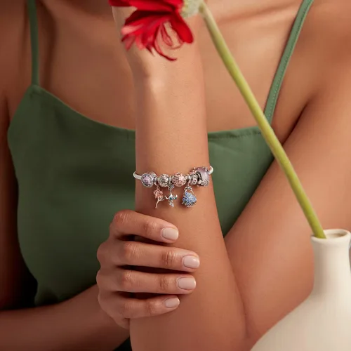 Miniatura 5 de BISAER Dijes de plata de ley 925 para pulseras de gato taza de café rosa cuentas de animales joyería de regalo para mujeres Plata esterlina