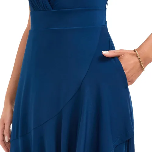 Miniatura 4 de MAGIARTE Vestido largo de manga corta con volantes y cuello en V profundo para mujer