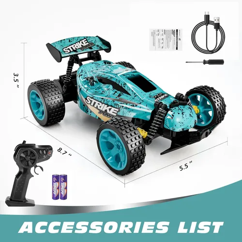 Miniatura 7 de Tecnock coches RC para niños, coche de control remoto para niños, 1:18 escala 20 KM/H 2WD buggy todo terreno, coche de carreras RC de 2.4GHz con Azul