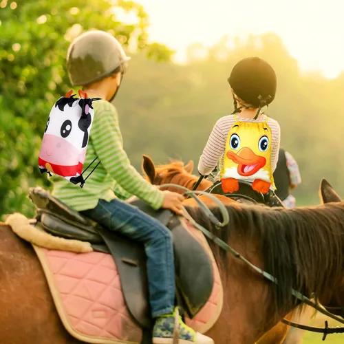 Miniatura 6 de Hillban 16 bolsas de animales con cordón para niños, mochila con cordón para fiestas de niños, con oreja, para safari, cumpleaños (estilo granja)