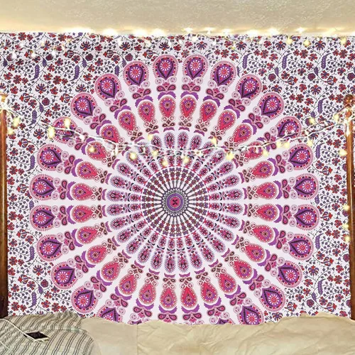 Miniatura 13 de Tapiz hippie indio bohemio psicodélico dorado azul pavo real mandala colgante en la pared (negro blanco, Queen (84 x 90 pulgadas) (84.6 x 90.6 in)