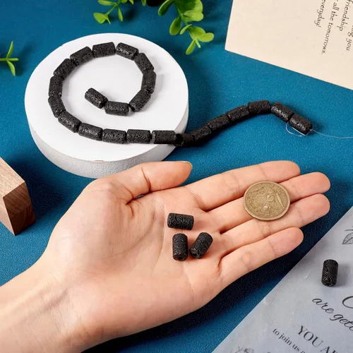 Miniatura 5 de Craftdady 25 cuentas de piedra de lava negra natural, tubo de columna, piedras preciosas volcánicas, cuentas sueltas para curación de energía