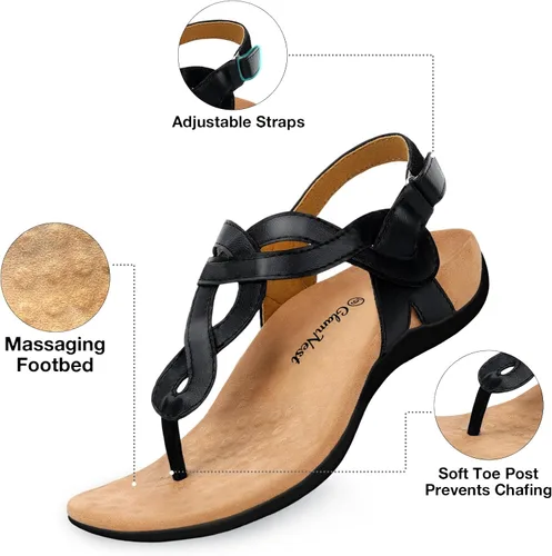 Miniatura 6 de Sandalias ortopédicas para caminar cómodas con soporte de arco para mujer, correa ortopédica en T, sandalias planas de verano para mujer