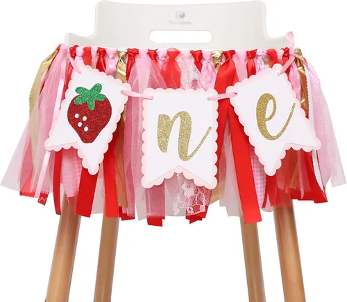 Cartel para silla alta con temática de bayas y fresas, accesorio de fotos de pastel de aplastamiento, decoración de fondo de fotos de primer