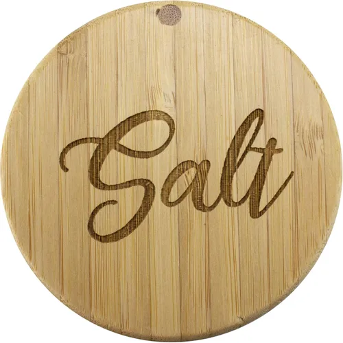 Miniatura 5 de Totally Bamboo Salero de bambú con caja de almacenamiento de bambú y tapa giratoria magnética, capacidad de 6 onzas, grabado de sal en la tapa