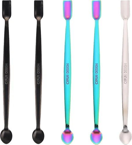 Miniatura 11 de Briartw Paquete de 5 cucharas de acero inoxidable de doble extremo, herramientas de precisión para purpurina, resina, epoxi, polvo de relieve, Negro