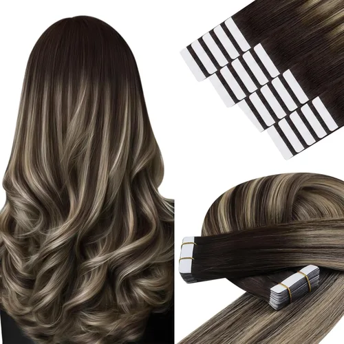Miniatura 21 de YoungSee - Extensiones de cabello humano con cinta adhesiva, color negro ombre, extensiones de cabello humano real, cinta adhesiva invisible
