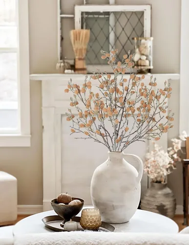 Miniatura 5 de GnFlus 3 piezas de ramas artificiales de algodón falsas para decoración de primavera y otoño en interiores estilo boho, flores artificiales de tallo