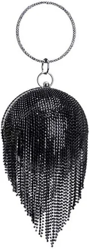 Bolso de mano redondo para mujer, deslumbrante borla de diamantes de imitación, bolso de noche con asa de anillo, bolso de noche para mujer, bola