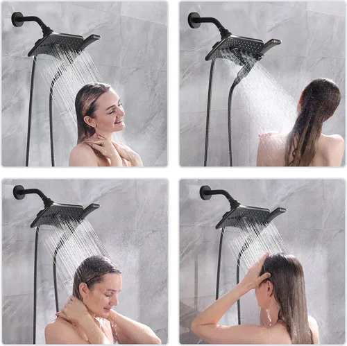 Miniatura 3 de BRIGHT SHOWERS Cabezal de ducha de alta presión con mano, cabezal de ducha doble de bronce aceitado con rociador de lluvia, ducha de mano Bronce