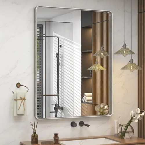 Miniatura 53 de Paquete de 2 espejos de baño con marco de metal negro de 22 x 30 pulgadas, espejo rectangular redondeado negro mate, antioxidante, se cuelga