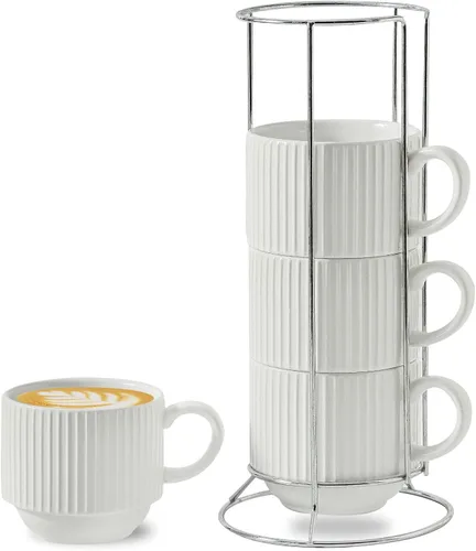 Miniatura 10 de Tazas de café HASENSE, juego de 4 tazas de cerámica de 15 oz con asa y patrones de muñecos de nieve para hombre mujer, juego de tazas de porcelana