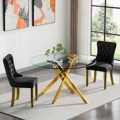 Miniatura 101 de HomVent Juego de mesa de comedor redonda de vidrio de 3 piezas, juego de mesa de comedor de vidrio templado para 2 mesas de cocina con 2 sillas