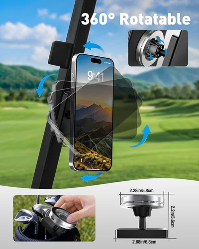 Miniatura 2 de Soporte magnético de aleación para carrito de golf: soporte de teléfono para carrito de golf con rotación de 360°, regalos únicos de golf