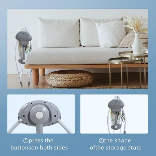 Miniatura 5 de Cómodo columpio portátil para bebé, cómoda mecedora con música relajante, plegable, diseño biónico, se pliega fácilmente, barra de juguetes
