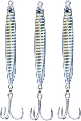 Miniatura 10 de Saltwater Fishing Lures Fishing Jigs Fishing Spoons for Striped bass, Pompano, Spanish Mackerel ，Bluefish Plata (3 piezas)
