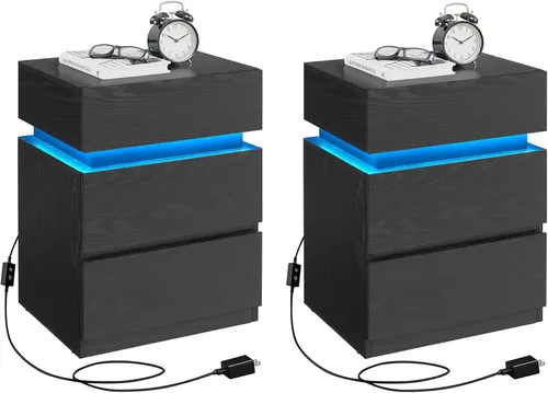 Miniatura 18 de VASAGLE Mesita de noche con estación de carga, 2 salidas de CA y 2 puertos USB, mesita de noche, mesa auxiliar con 3 cajones, estilo moderno, 13.8 x