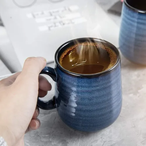Miniatura 6 de HASENSE Juego de 4 tazas de café de porcelana de 15 onzas con asa para café matutino, té y cacao, tazas de café de cerámica con hermoso esmalte