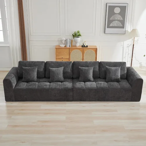 Miniatura 30 de Sofás modulares deshuesados de 140 pulgadas para sala de estar, sofá modular modular de nube comprimida, sofá moderno en forma de U de 9 plazas Gris