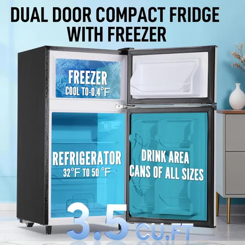 Miniatura 2 de WANAI - Refrigerador miniatura con congelador, 3.5 pies cúbicos, 2 puertas, pequeño refrigerador con características de control mecánico de 7
