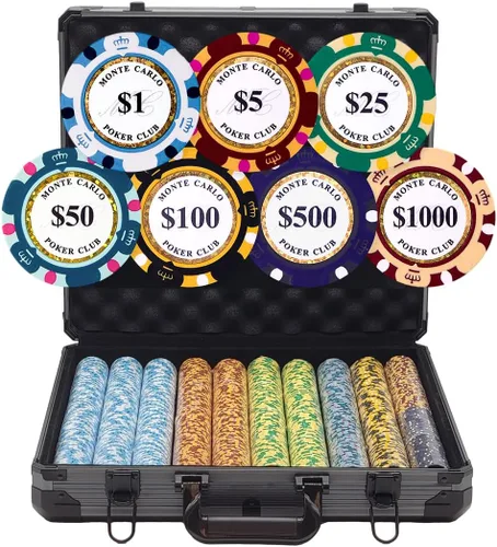 Miniatura 8 de 1000pcs 0.49 oz Monte Carlo Poker Club Poker Chips Set con construcción personalizada (1000 fichas de acrílico caso)