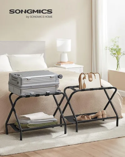 Miniatura 2 de SONGMICS Portaequipajes para habitación de invitados, juego de 2 soportes para maleta, marco de acero plegable, para hotel, dormitorio, soporta Negro