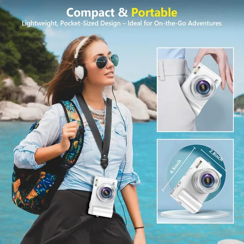 Miniatura 5 de Cámara digital 4K para enfoque automático de fotografía, cámara de vlogging WiFi de 64MP para YouTube con 2 baterías, tarjeta SD, pantalla abatible