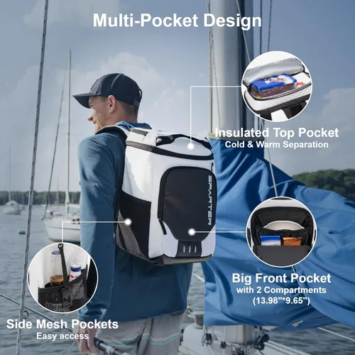 Miniatura 4 de SPARTER - Mochila enfriadora aislada a prueba de fugas para 33/49 latas, bolsa térmica con 2 compartimentos aislados, mochila de playa, viaje