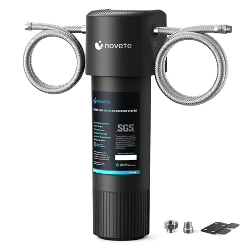 NOVETE Filtro de agua para debajo del fregadero, mejorado de 30 K galones, certificado NSF/ANSI 42 y 372, reduce el 99.5% de cloro, plomo, Negro