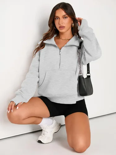 Miniatura 4 de AUTOMET Sudaderas con media cremallera para mujer, sudadera corta de vellón con cremallera de un cuarto, sudaderas con capucha para el otoño, a