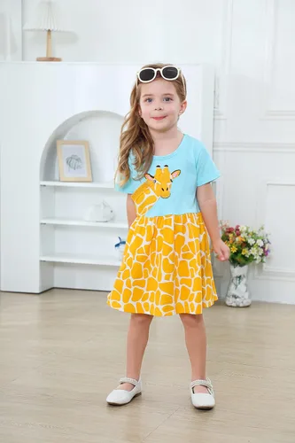 Miniatura 4 de RETSUGO Vestido acampanado para niñas pequeñas, lindo diseño de unicornio, arco iris, manga corta, casual, para fiesta de 1 a 8 años, Arco iris