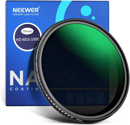NEEWER Filtro ND variable de 1.457 in ND3-ND1000, 1.5-10 Filtro de densidad neutra de parada limitada con vidrio óptico HD y nano revestimientos de