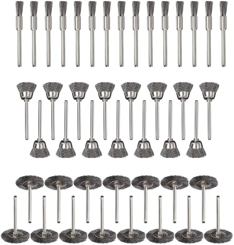 Juego de 45 cepillos de alambre, ruedas de alambre de acero inoxidable, juego de cepillos para bolígrafo, kit de cepillos de 1/8 pulgadas,